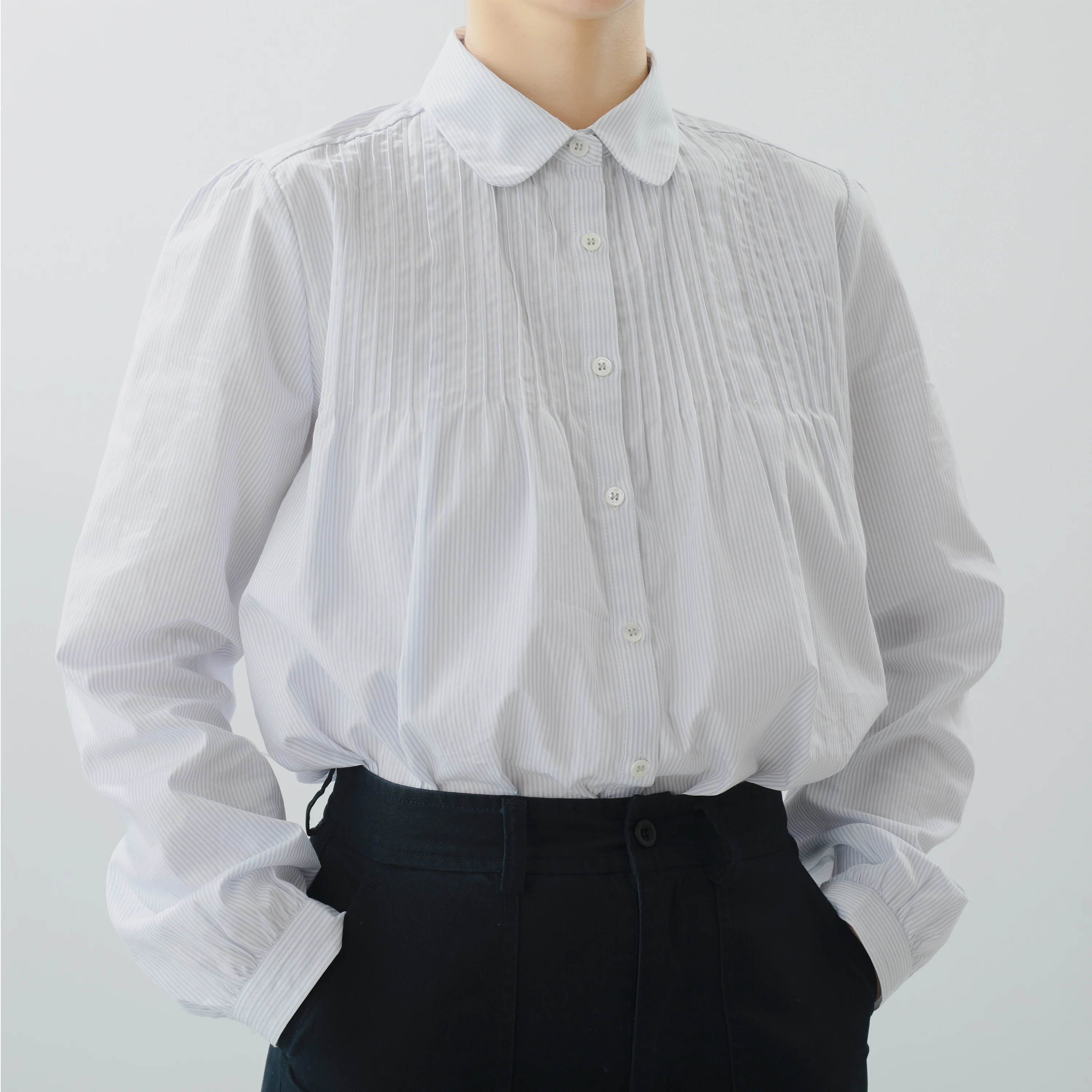 

Low Saturation Striped Color Woven Retro Girl Collar irt Loose Fit Pure Cotton Long Sve French Sle Women's Premium irt