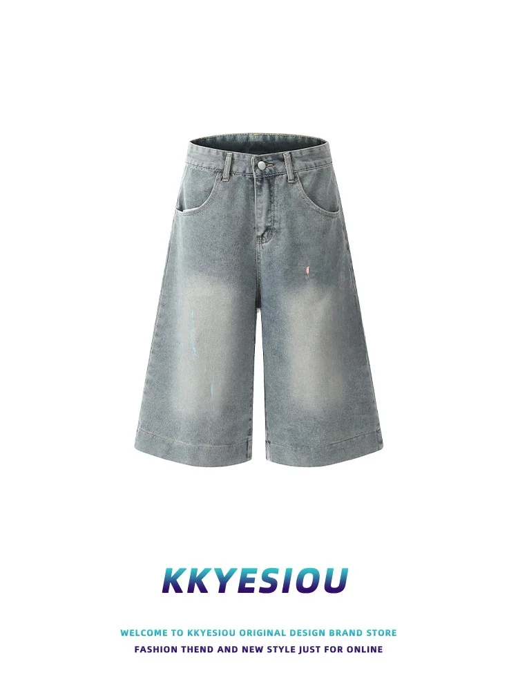 

KKyesiou American Retro fiti Jeans Casual orts Oversize Straight Leg Heavy Cotton Denim for Men And Women