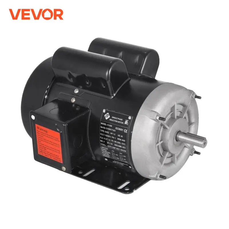 VEVOR 1.5 HP Electric Motor Single Phase 2 Poles 115/230V Rated Speed 3450RPM 56 Frame Rotation CW-CCW for Air Compressors Pumps