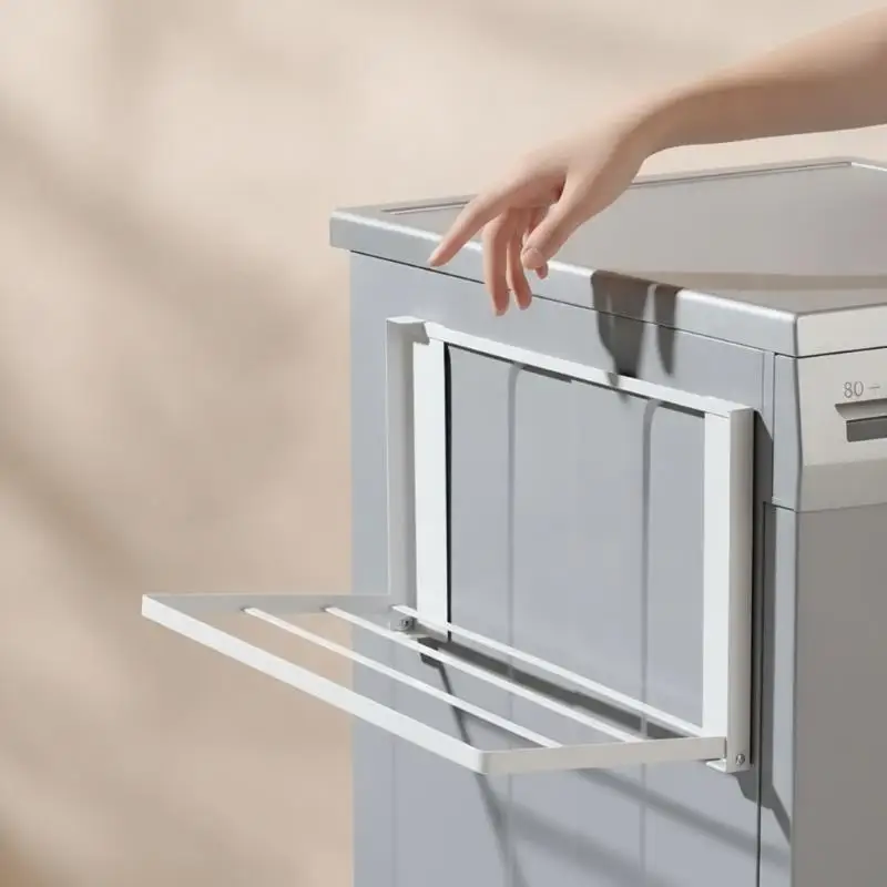 Rust-Proof Magnetic Washing Machine Storage Rack Foldable Balcony Organizer for Wet Towel Dirty Clothes Storage