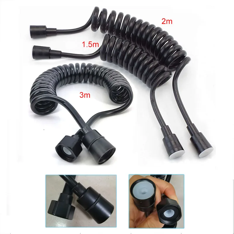 Black Soft Flexible Long Spring Shower Head Telephone Hose Tube for Toilet Bidet Shattaff Sprayer Bathroom Accessories 1.5/2/3m