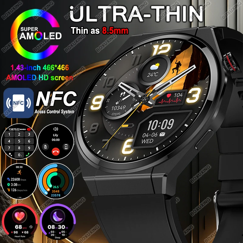 

New Ultra Thin Smart Watch Men Woman HD AMOLED Always Show Time GPS Track 150+Sports Heart Rate IP68 Waterproof Call Smartwatch