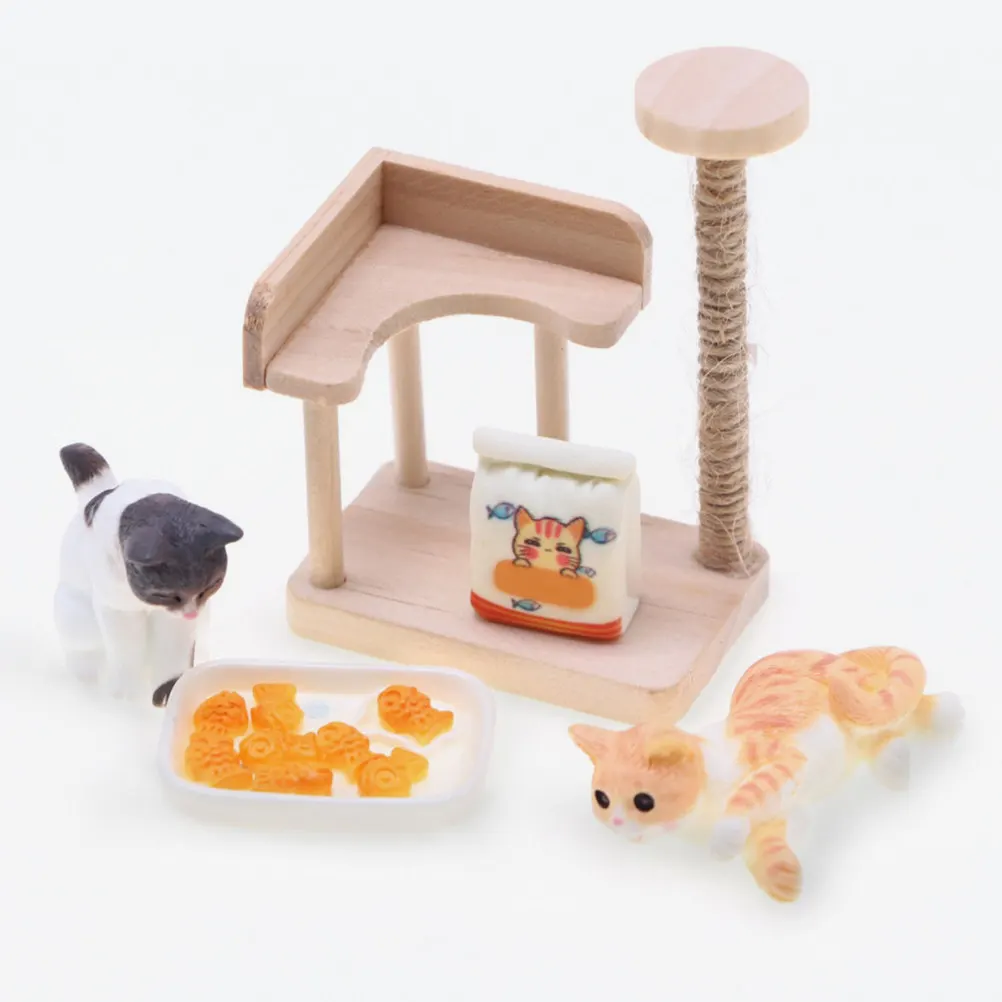 

Mini Wooden Cat Climbing Frame Tiny Cat Tower Ornament for Dollhouse Miniature Home Decor Rustic Delicate Desktop Prop