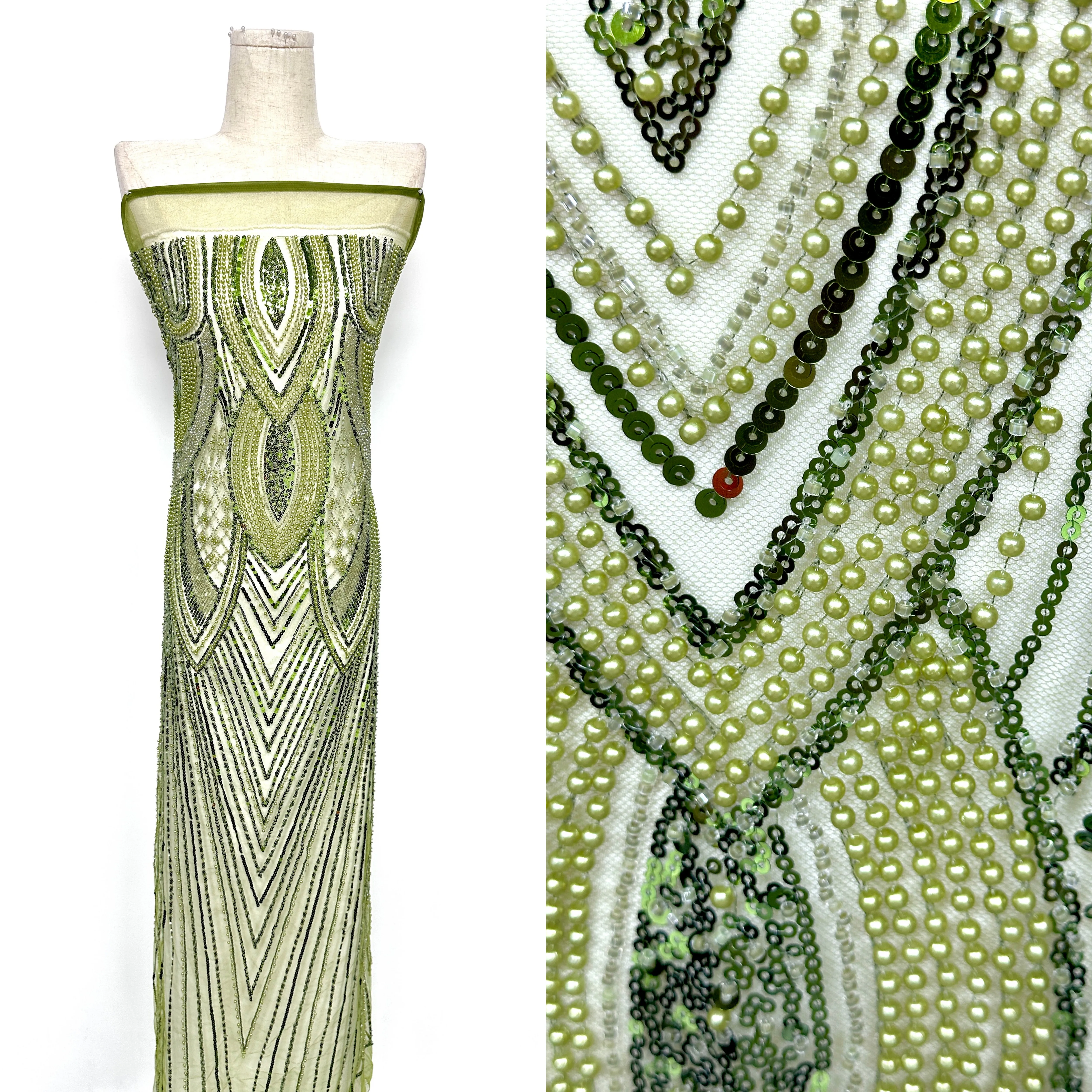 

Premium Bright Nigerian Sequined Beads Lace Fabric Luxury Heavy Sequins French African Beaded Mesh for Wedding Gown