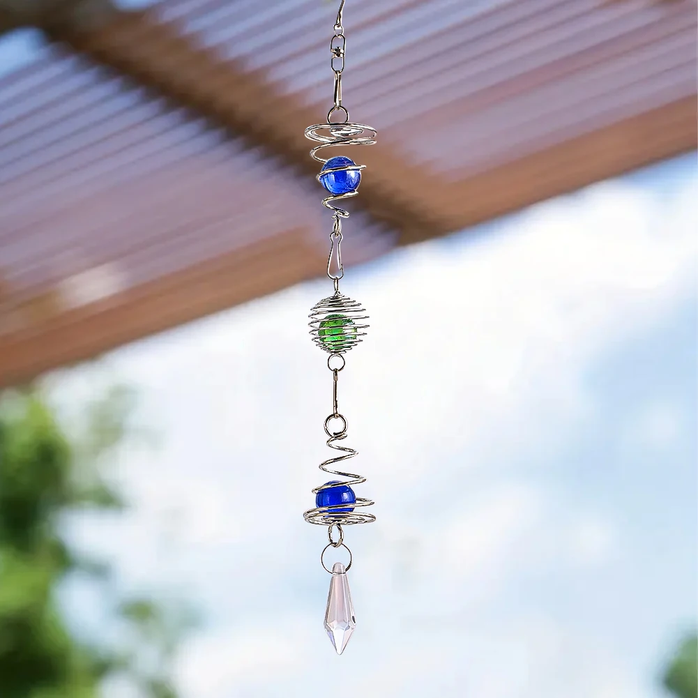 Gazing Ball Stainless Steel Spiral Tail Hanging Wind Spinner Stabilizer Suncatcher Rainbow Maker Stress Wind Ball Garden Decor