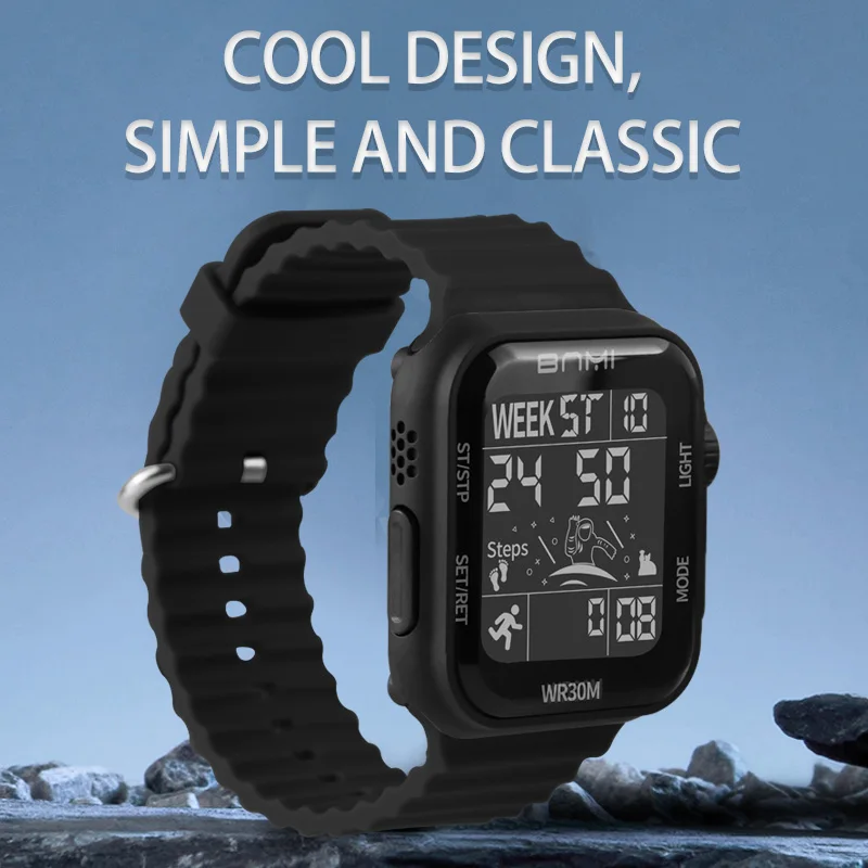 Men's Multi-function Sports Watch Silicone Luminous Calendar Design LED Clock Square Large-screen Waterproof Digital Watches