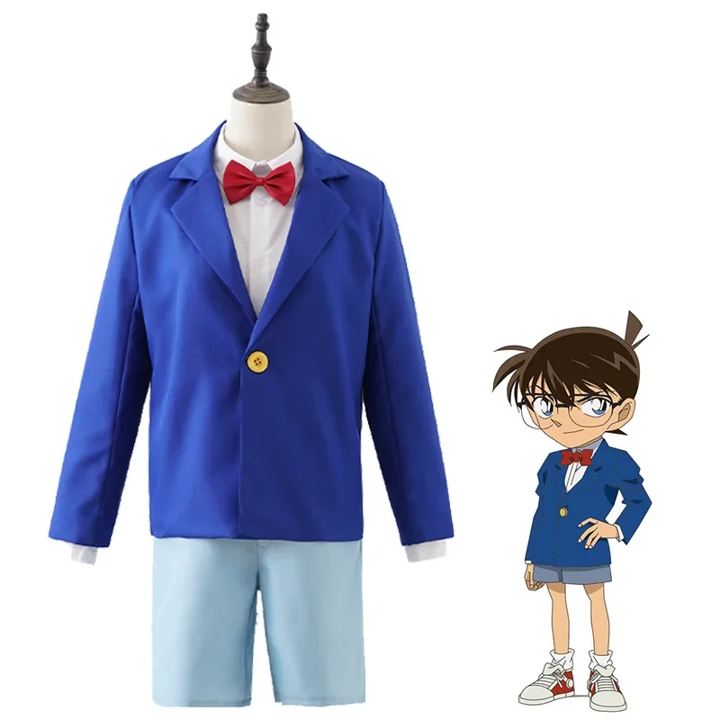 Anime Detective Conan Edogawa Cosplay disfraz de Halloween para hombres y niños, conjunto de uniforme Konan, reloj con gorra de tela