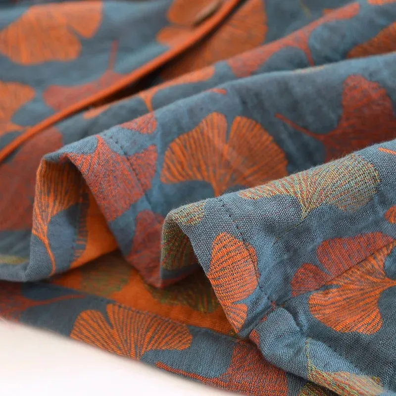 2026 Neue Frühlings- und Sommer-Damen-Pyjama-Sets, Langarm-Hosenanzug, Zweiteilig, 100% Baumwolle, Krepp, Blumen- und Blättermuster, Hauskleidung – Detail 15