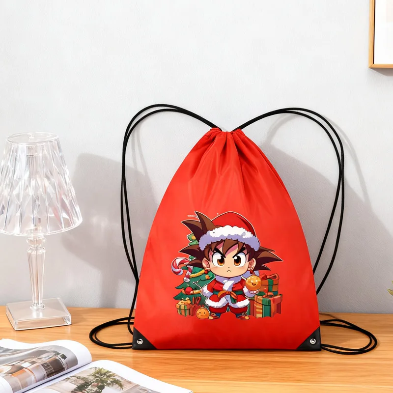 

Dragon Ball Drawstring Backpack Red Christmas Waterproof Polyester Handbags Children Cute Portable Garment Storage Bag Xmas Gift