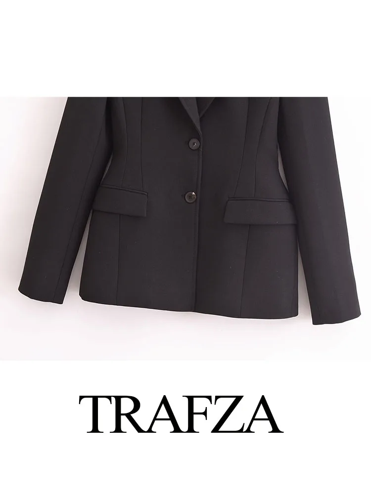 TRAFZA Women Summer 2 Piece New Set Solid Turn-down Collar Pocket Decorate Casual Suit Coat+Mid Waist Button Midi Skirt Mujer