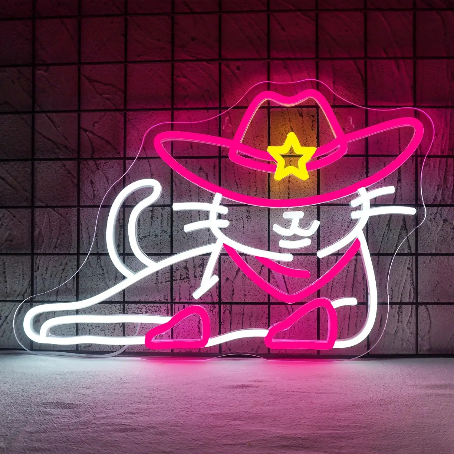 علامات النيون على شكل قطة رعاة البقر مع قبعة وردية لتزيين الحائط لحفلات البار وغرفة النوم وغرفة المعيشة، أفضل هدية للأطفال المراهقين