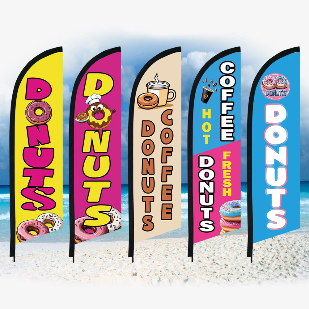 

DONUTS And COFFEE Feather Flag Only Swooper Without Pole Beach Flag Bakery And Dessert Shop Custom Decoration
