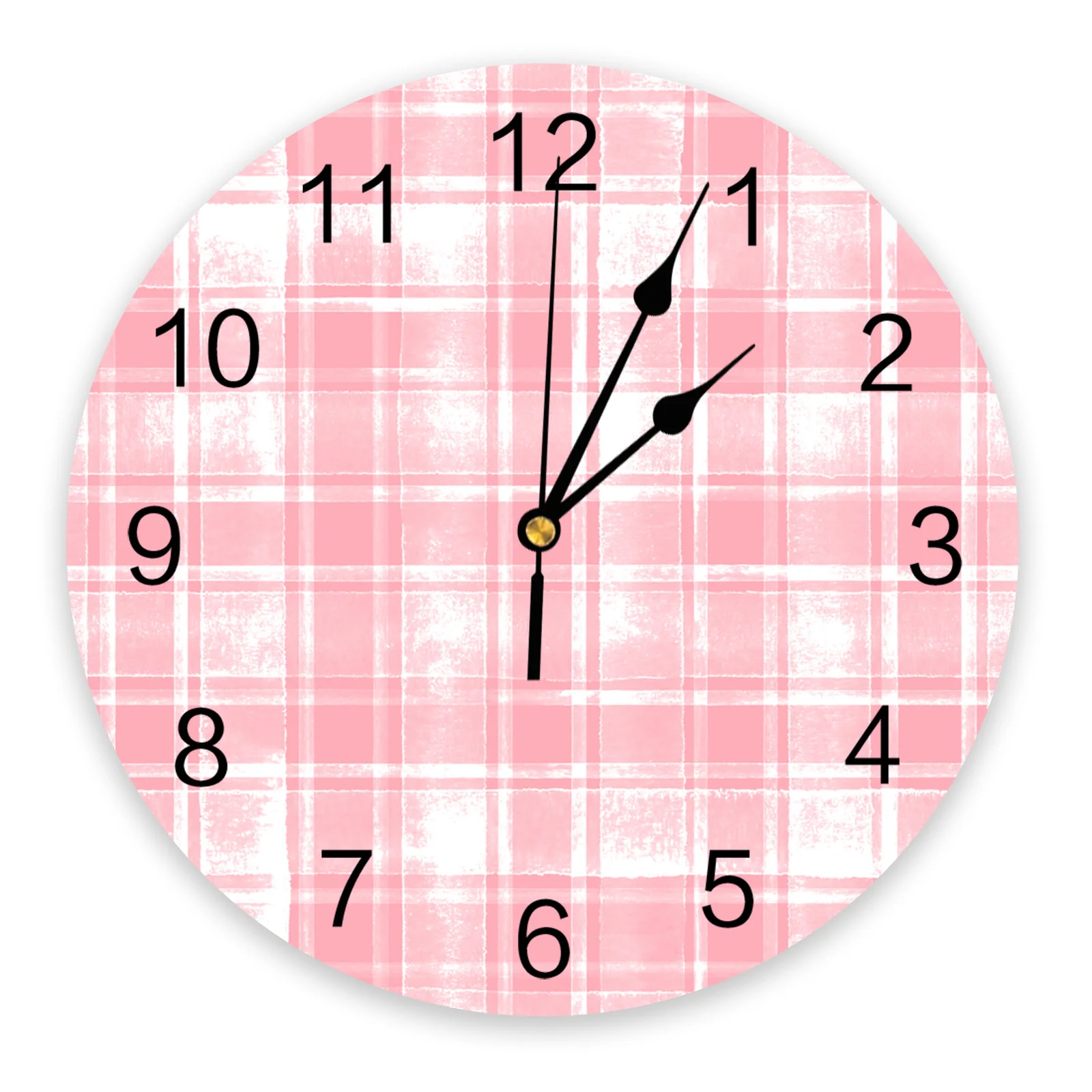 Pink Watercolor Mottled Checkered Plaid Printed Wall Clock Modern Silent Clock Living Room Home Decor Wall Hanging Watch