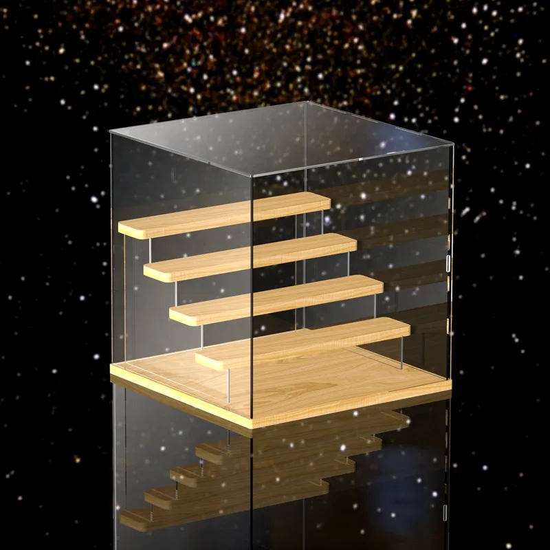 

Step Dust Cover Blind Box Storage Display Stand Eco-friendly Polished Wood Three-layer Ladder-typeDisplay Stand