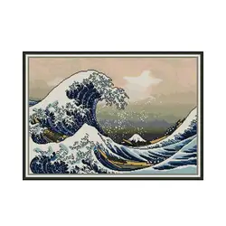 The Great Wave of Kanagawa cross stitch kit aida 14ct 11ct count printed canvas stitches embroidery DIY handmade needlework