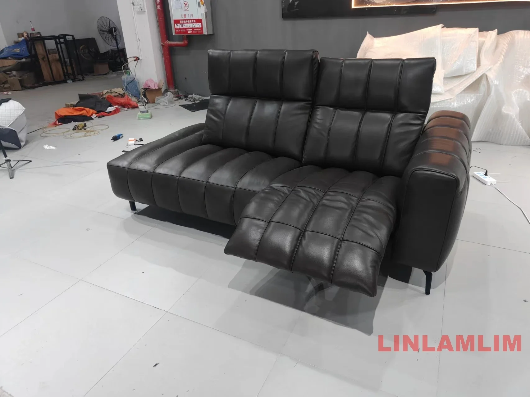 Linlamlim Dual Motors Electric Recliner Sofa Italian Piano Key Function Genuine Leather Couch Sectional With ADJUSTABLE HEADREST