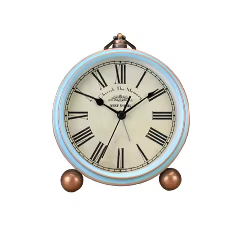 Retro Desk Clock Blue Roman Creative American Style Alarm Clock and Delicate Exquisite Workmanship Gift Idea