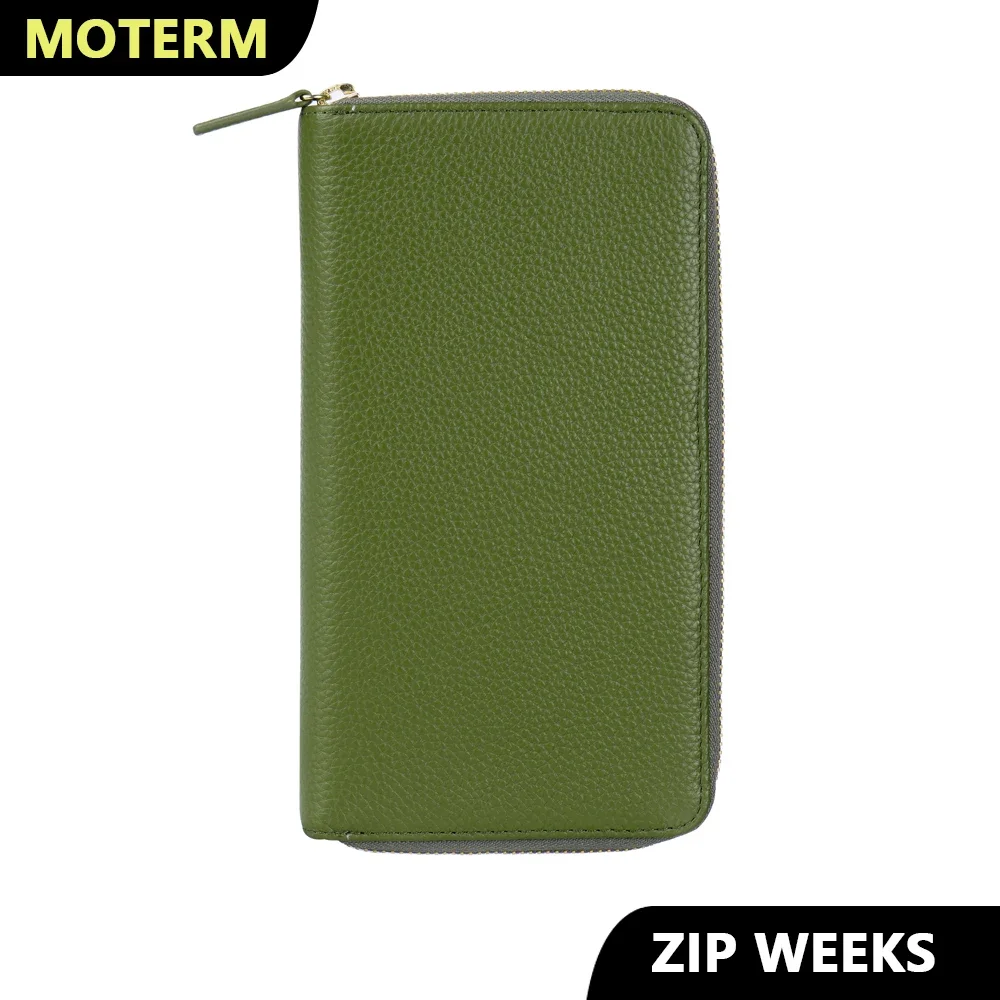 

Moterm Zippered Weeks Cover Genuine Pebbled Grain Leather Planner with Back Pocket Cowhide Zipper Organizer Agenda Journal Diary