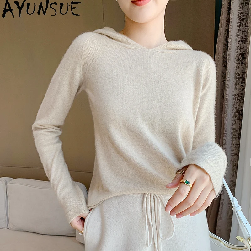 AYUNSUE Autumn Sweater Women Hooded Short Cashmere Tops Korean Fashion Woman Sweaters Pullovers Clothes Roupas Femininas WPY4776