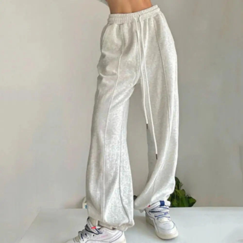 Calça esportiva feminina de cintura alta elástica com bolsos, ajustável para fitness, calça esportiva