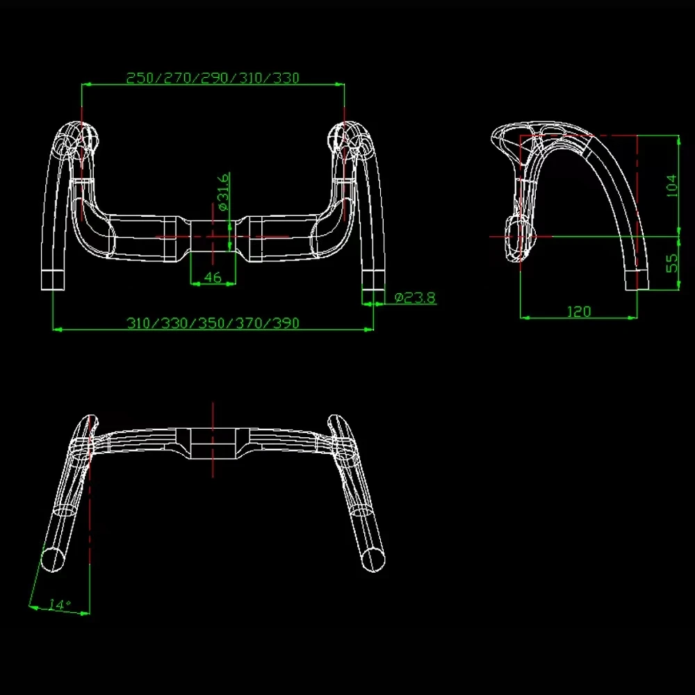 BIKEDOC HB23 350MM Carbon Track Fahrradlenker Zyklus 270g Sprint Lenker 330MM – Detail 1