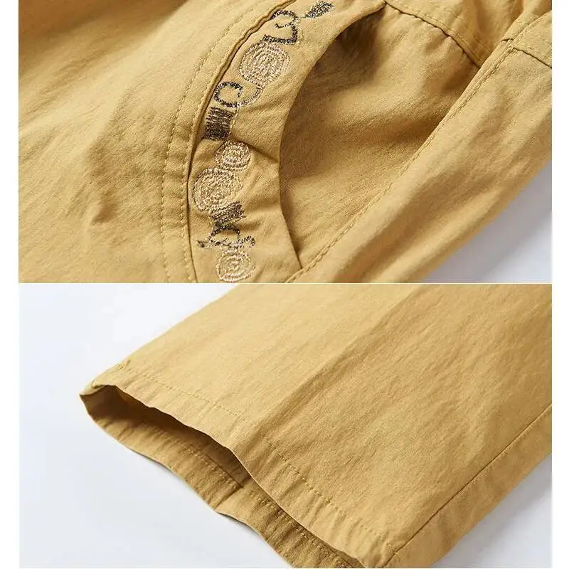 Middle Aged Women Casual Straight Pants Female Loose Elegant 2025 Spring Summer Elastic Waist Solid Color Cropped Trousers