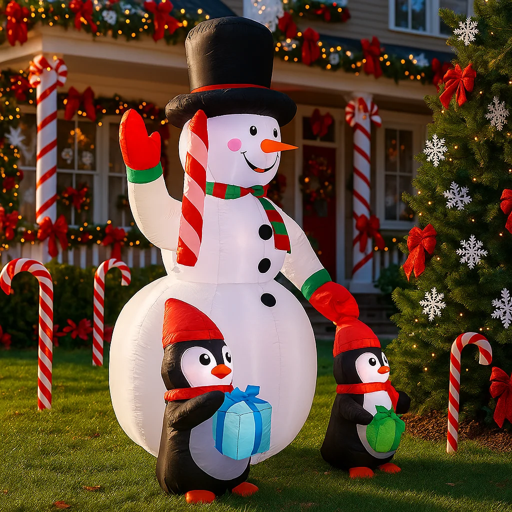 1.8 متر/5.9FT نفخ ثلج البطريق علب الهدايا أضواء LED ديكورات المنزل اللعب ساحة عيد الميلاد تزيين في العطلة لوازم في الهواء الطلق