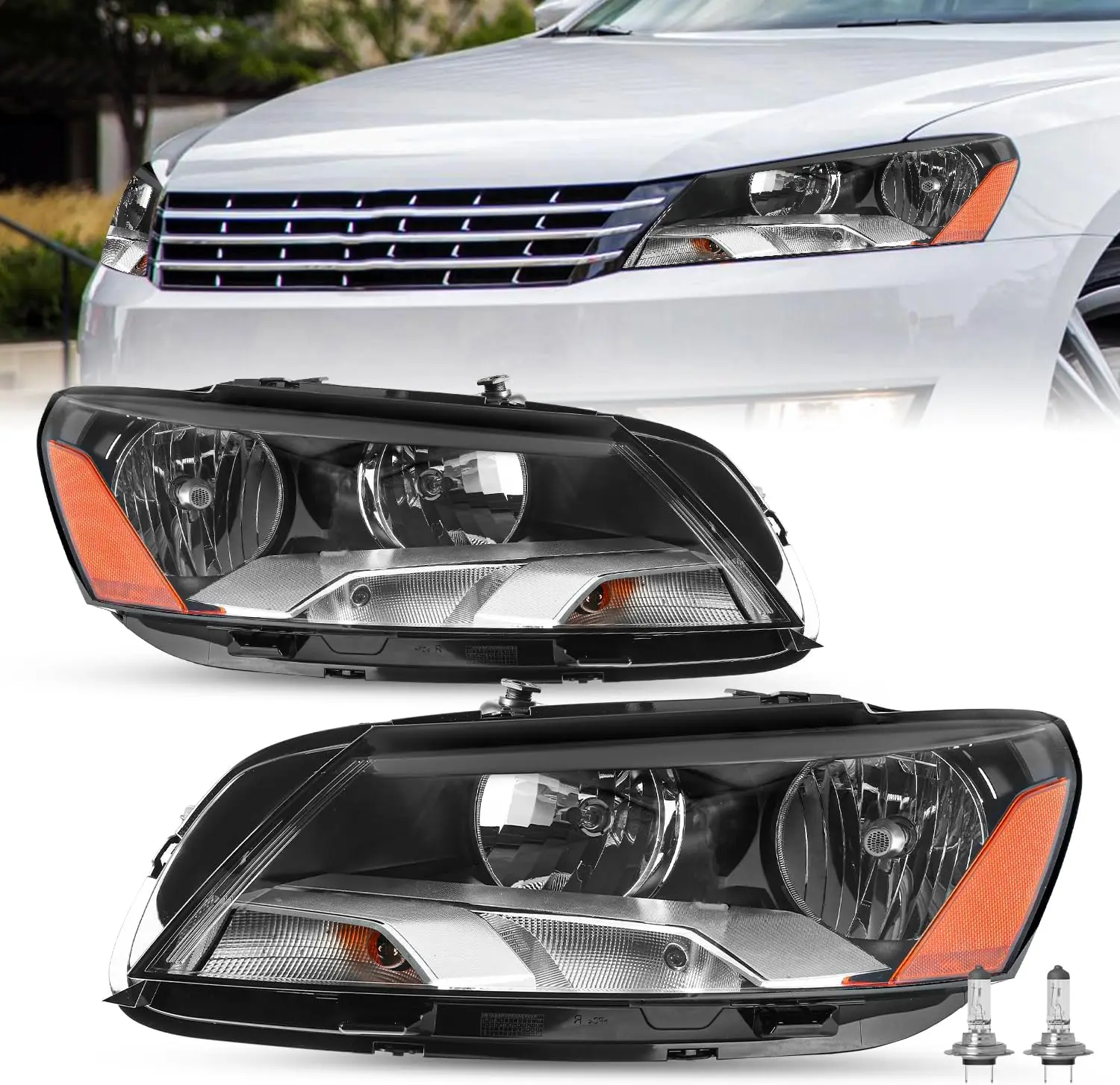 

Halogen 6 Pin Headlight Assembly Replacement for 2012-2015 Volkswagen Passat OE Replacement Headlamp Driver and Passenger Side H