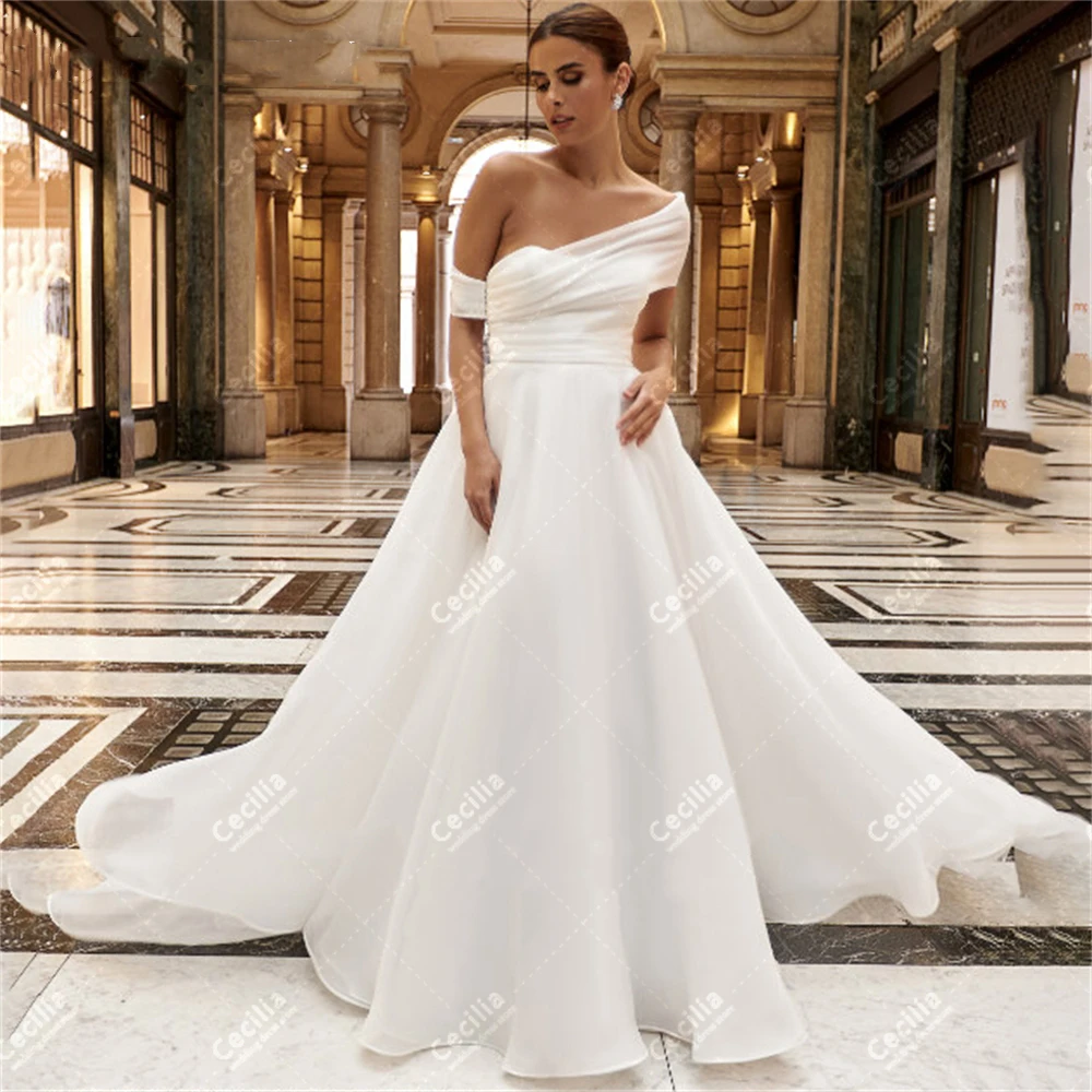 Elegant Wedding Dresses Graceful Bridal Gowns Off The Shoulder Robes Satin A-Line Sweep Train Glamorous Vestidos De Novia 2024