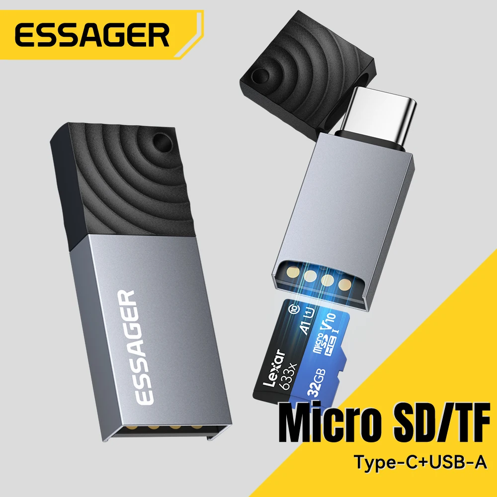 Essager 2-in-1 Mini Type C USB2.0 Card Reader Adapter Micro SD TF Memory Card Reader for iPhone 16 15 Pro Huawei Macbook iPad