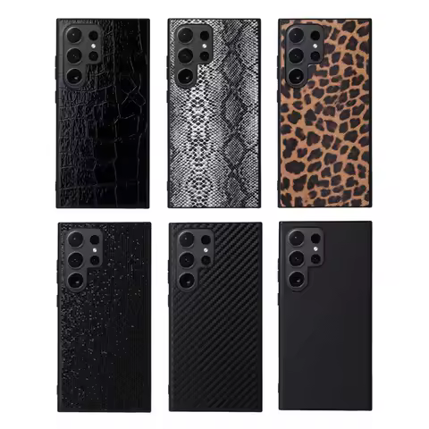 For Samsung Galaxy S25 S24 Ultra S23 S22 S21 Ultra Plus Leather Case Carbon Fiber Saffiano Leopard Print Phone Cover Shockproof