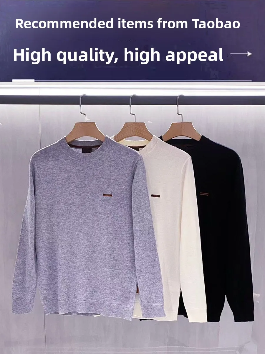 

Итальянский мужской вязаный свитер, круглый, с вышивкой, однотонный, из шерсти, осень-зима, Новое поступление, повседневная мода