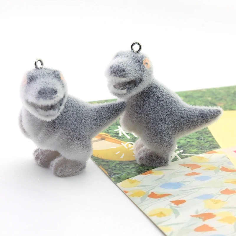 

20 PCS Dumb Dinosaur Plush Charms Cute Animals Flocking Resin Ornaments for Jewelry Making Diy Earring Keychain Accessories