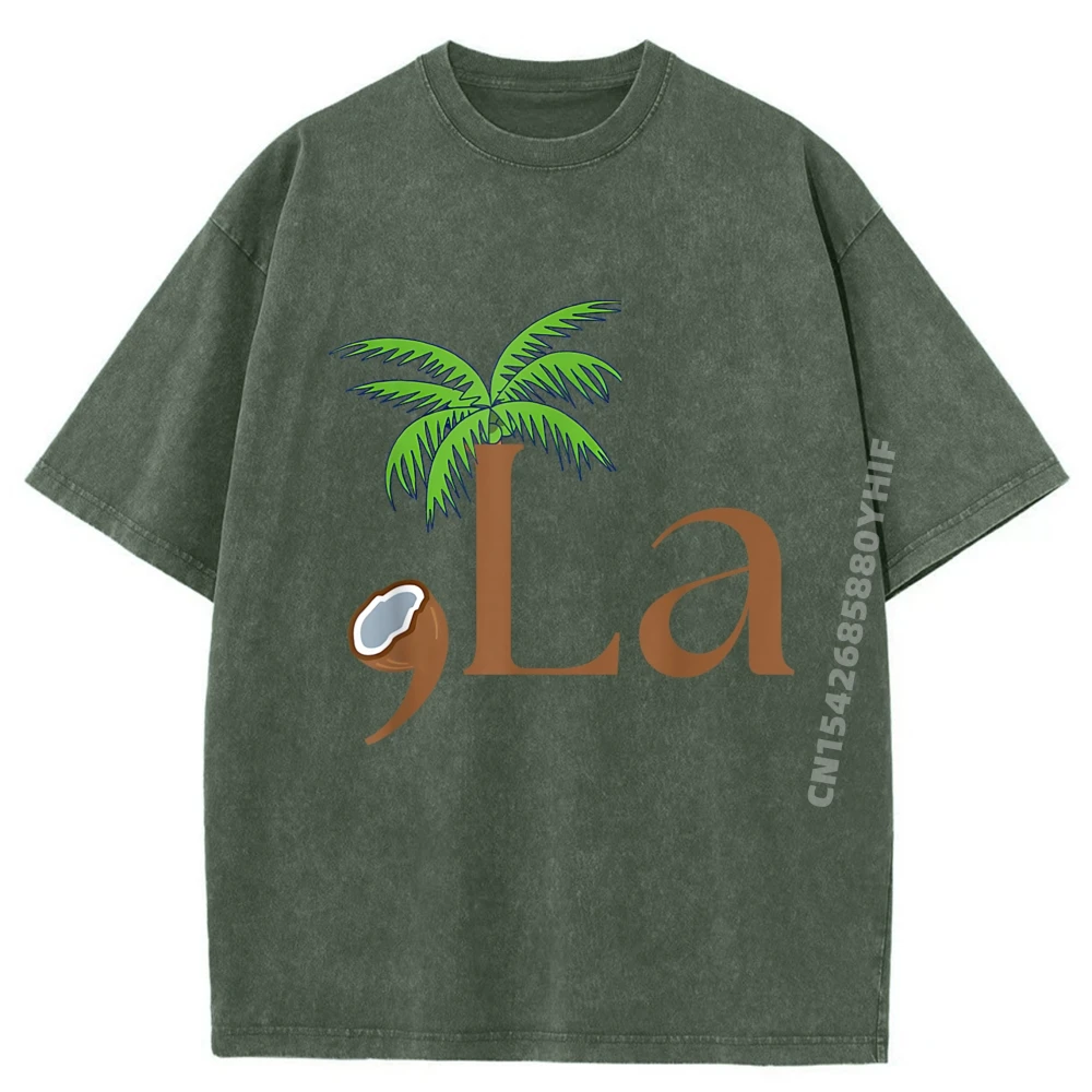 

Slogan Coconut Comma La 2024 Tshirts Girlfriend Funky Washed Shirt Graphic T-shirts Men's Clothing Luxury Design Clothes