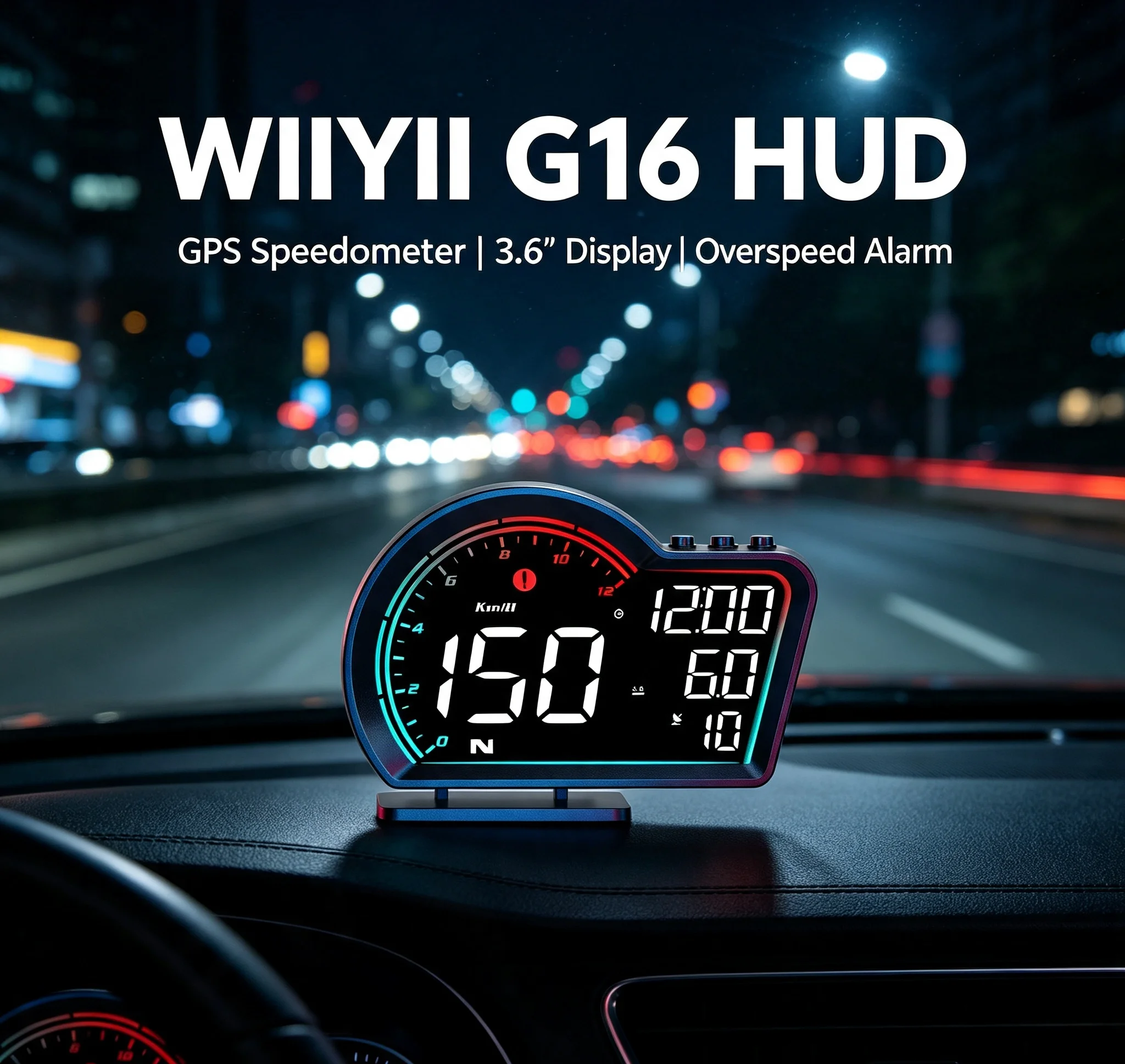 Plug & Play Automatic Light Sensing HD LED Car Head-up Display GPS HUD Speed/Distance/ Clock/Compass & Fatigue+Overspeed Alarms