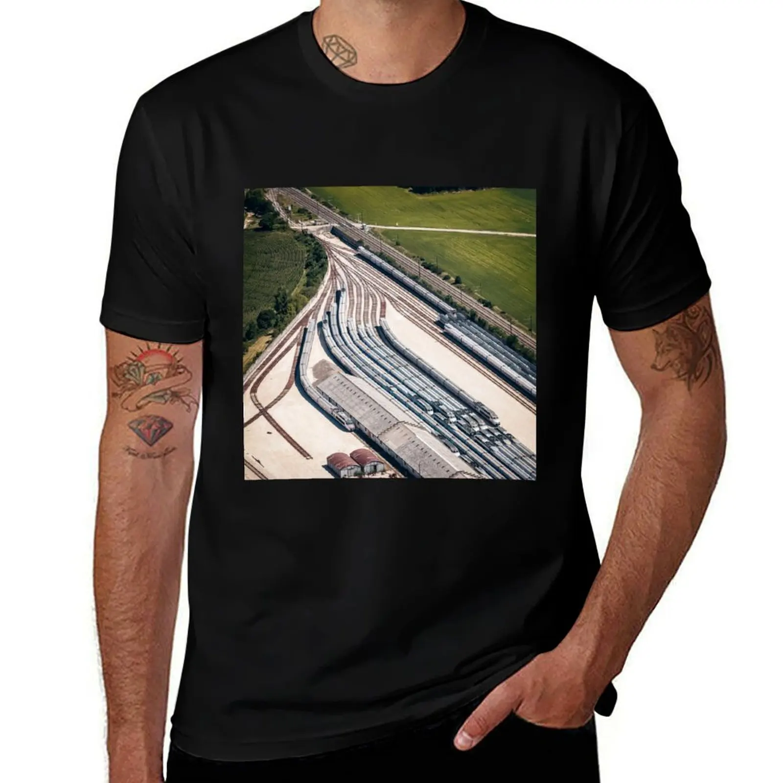 

Multiple high speed French TGV trains aerial view T-Shirt cotton t shirts high quality t shirt personalised T-Shirt