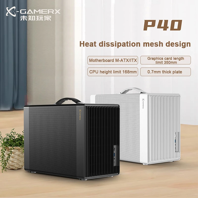 قطار الطاقة P40 شبكة MATX حافظة سطح المكتب يده لتقوم بها بنفسك هيكل الكمبيوتر ITX صغير الحجم يدعم 350 مللي متر بطاقة الرسومات أسود/أبيض