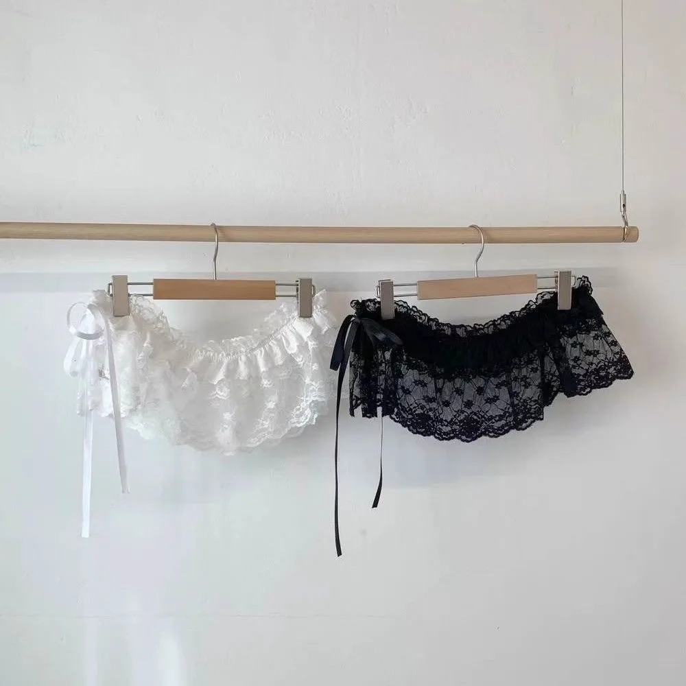 

Elegant Y2k Lace Mini Skirt Short Lolita Gauze Skirt Trim Butt Curtain Skirt Korean Style Ruffled Edge Skirt Women