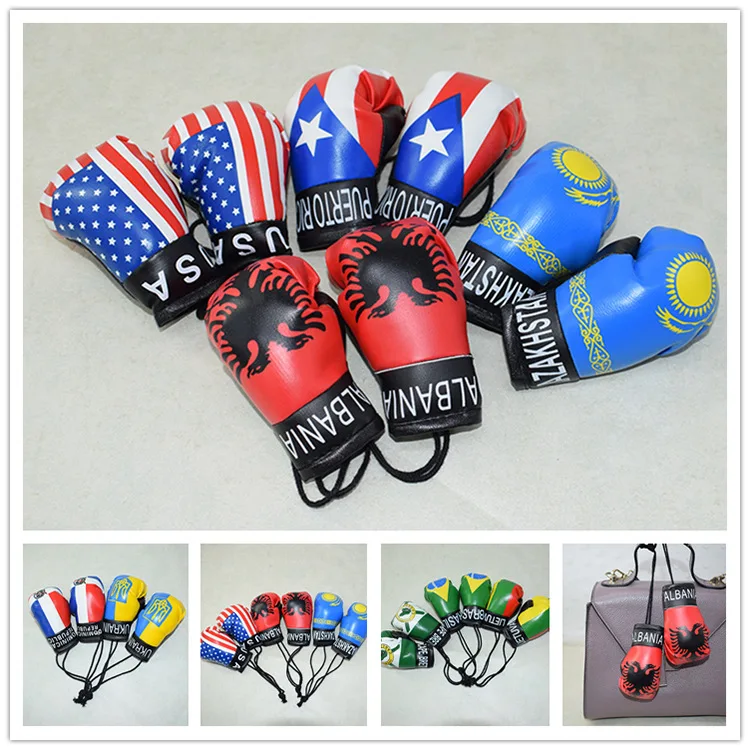 2Pcs/Pair Mini Boxing Gloves Newborn Photography Prop Accessories Set Baby Photoshoot Flag Gloves Car Hanging Decorated Keychain