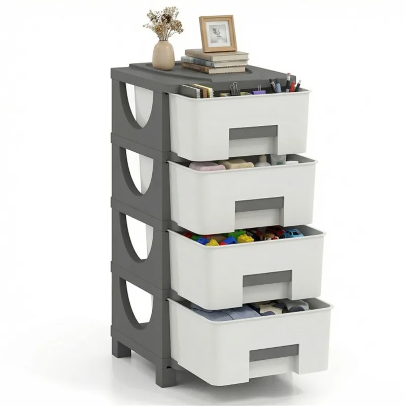 4-Drawer Compact Plastic Storage Cabinet Vertical Organizer for Bedroom Bathroom Office