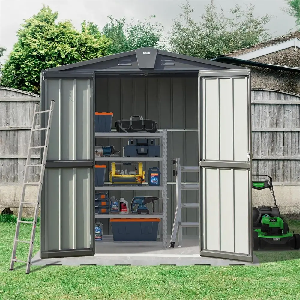 

Outdoor Storage Shed, Outdoor Garden Shed or Bike, Trash Can, hine, Galvanized Steel, Outdoor Shed with Lockable Door or Backyar