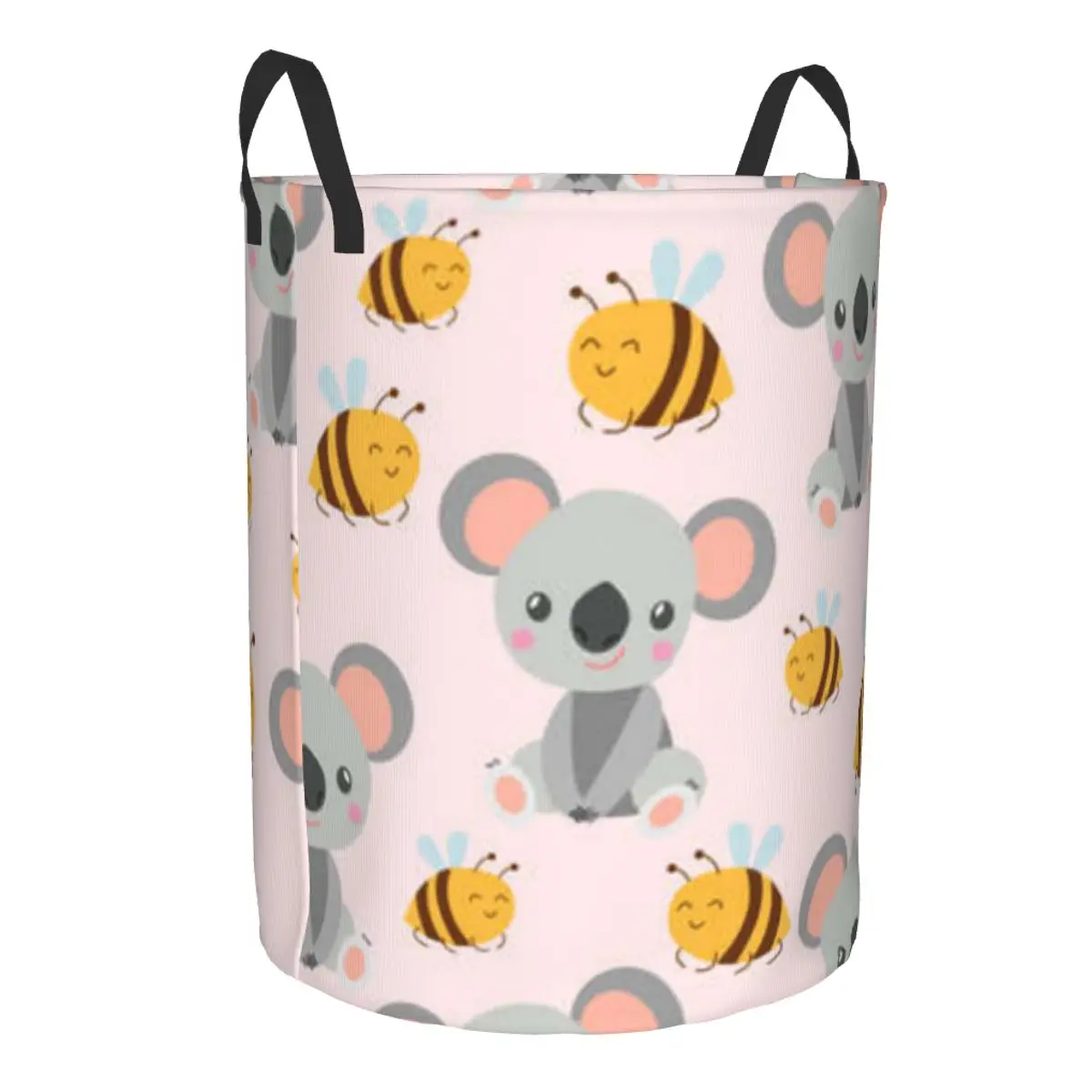 Folding Laundry Basket Cartoon Koala And Bees Round Storage Bin Collapsible Hamper Clothes Bucket Organizer