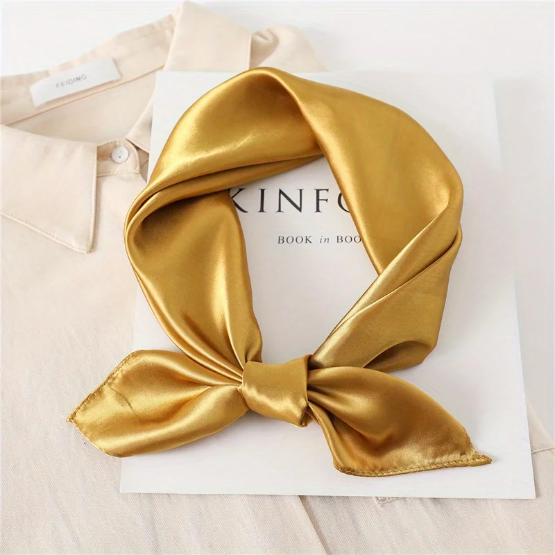 Satin Luxury Solid Silk Square Scarf for Women Girls Soft Hairband Neckerchief Office Hijab Headband Foulard Bag Ribbons Gift