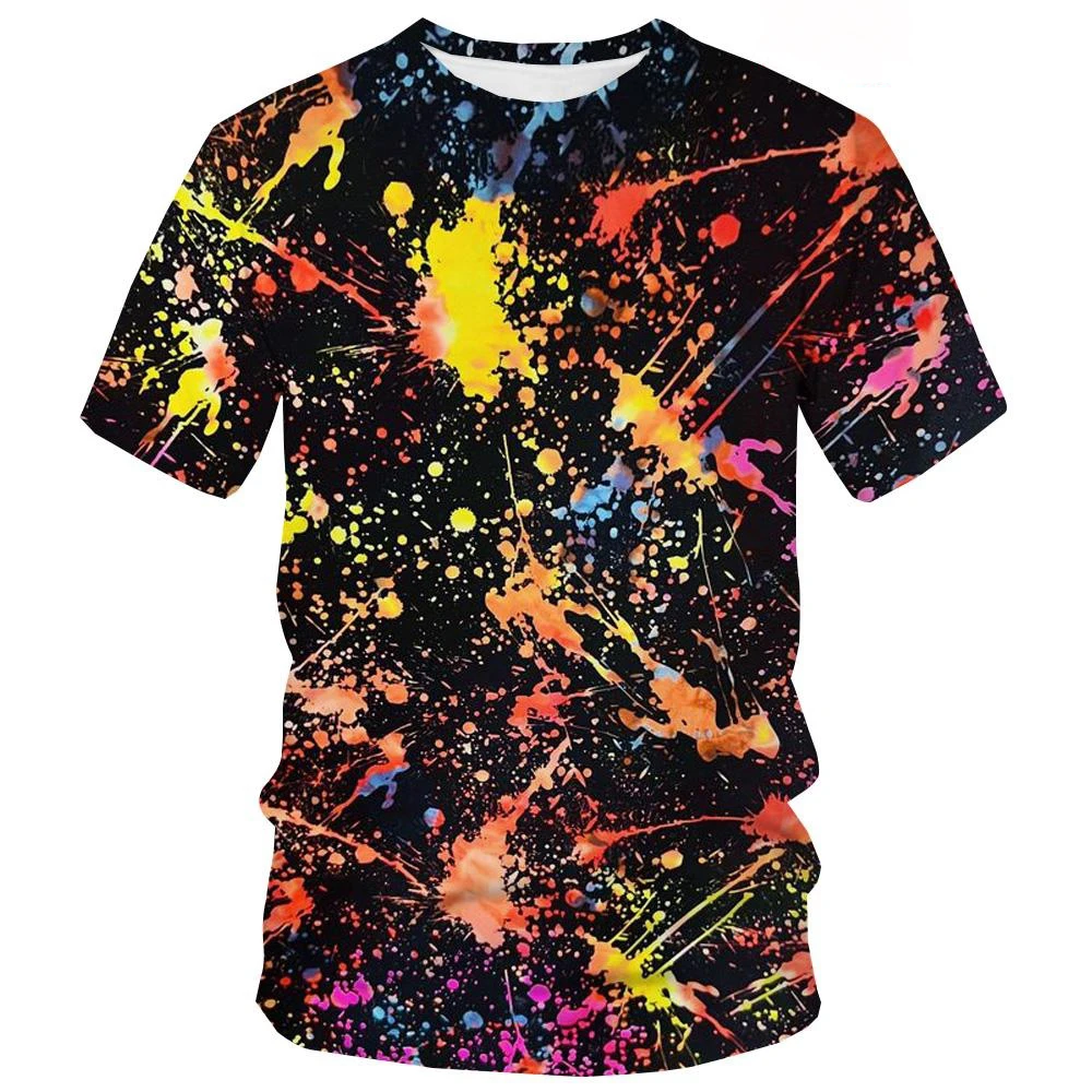 Summer Tie Dye T-Shirts Graffiti Paint 3D Print Men's Women Short Sleeves T Shirt Hip Hop Harajuku Y2k Tops Tees Kids Clothing