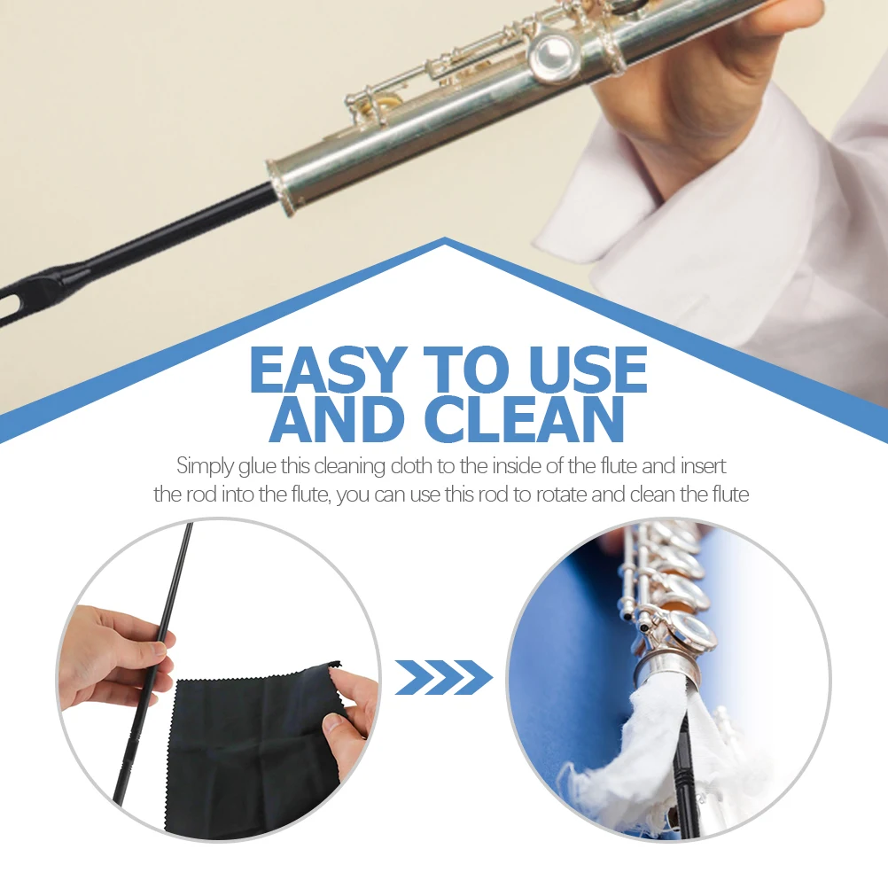 

Flute Cleaning Rod Cloth Set Musical Instrument Maintenance Kit Portable Black Plastic