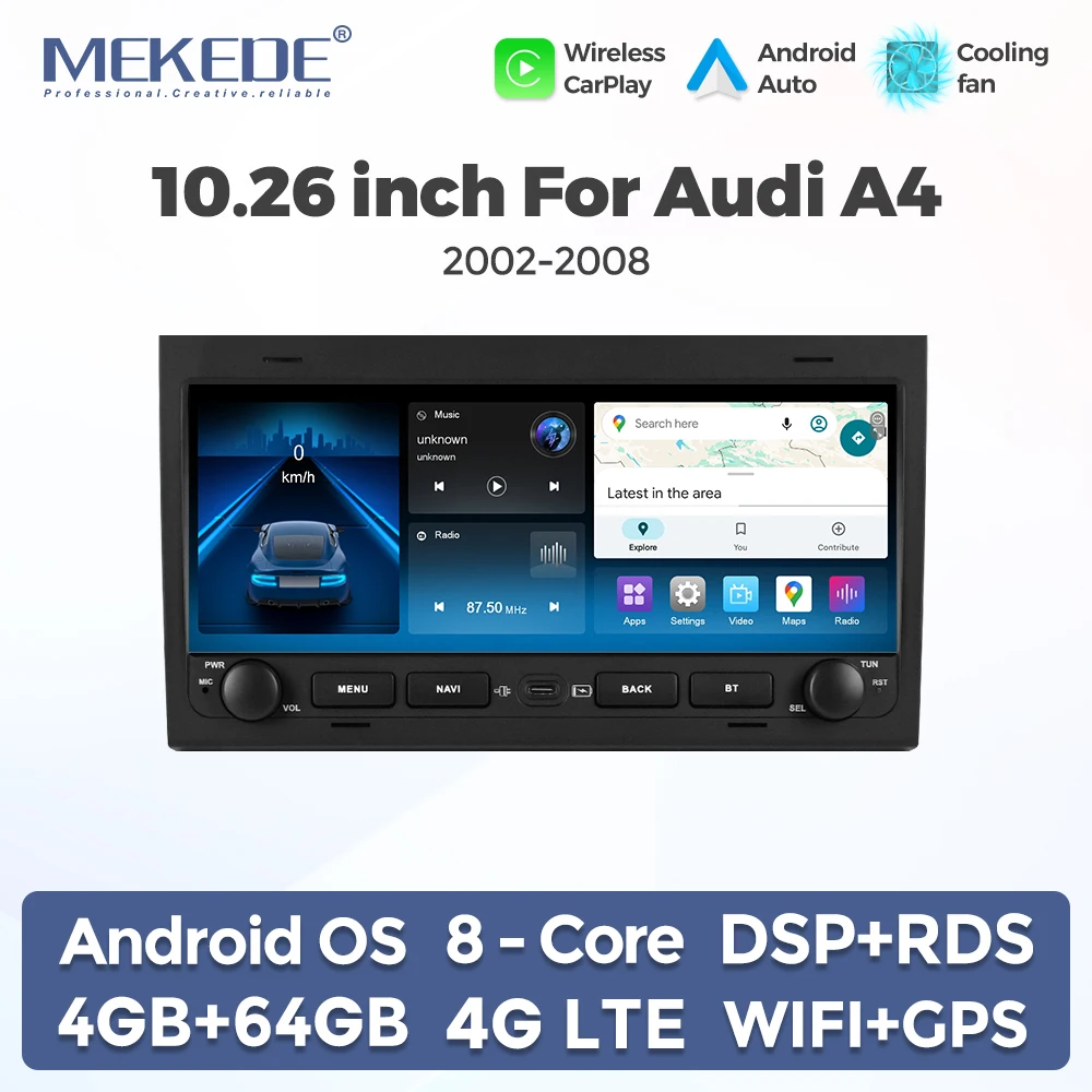 10.26 Inch 2Din Car Radio Stereo for Audi A4 2002-2008 CarPlay Android Auto Intelligent Audio Multimedia Player GPS FM Autoradio