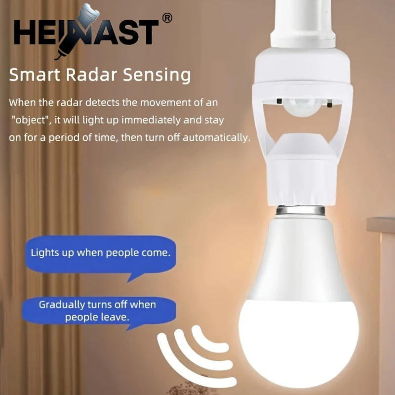 Suporte de lâmpada com sensor de movimento pir e27, adaptador inteligente de suporte de lâmpada, liga/desliga automaticamente, soquete de luz de movimento para varanda, escada, porão