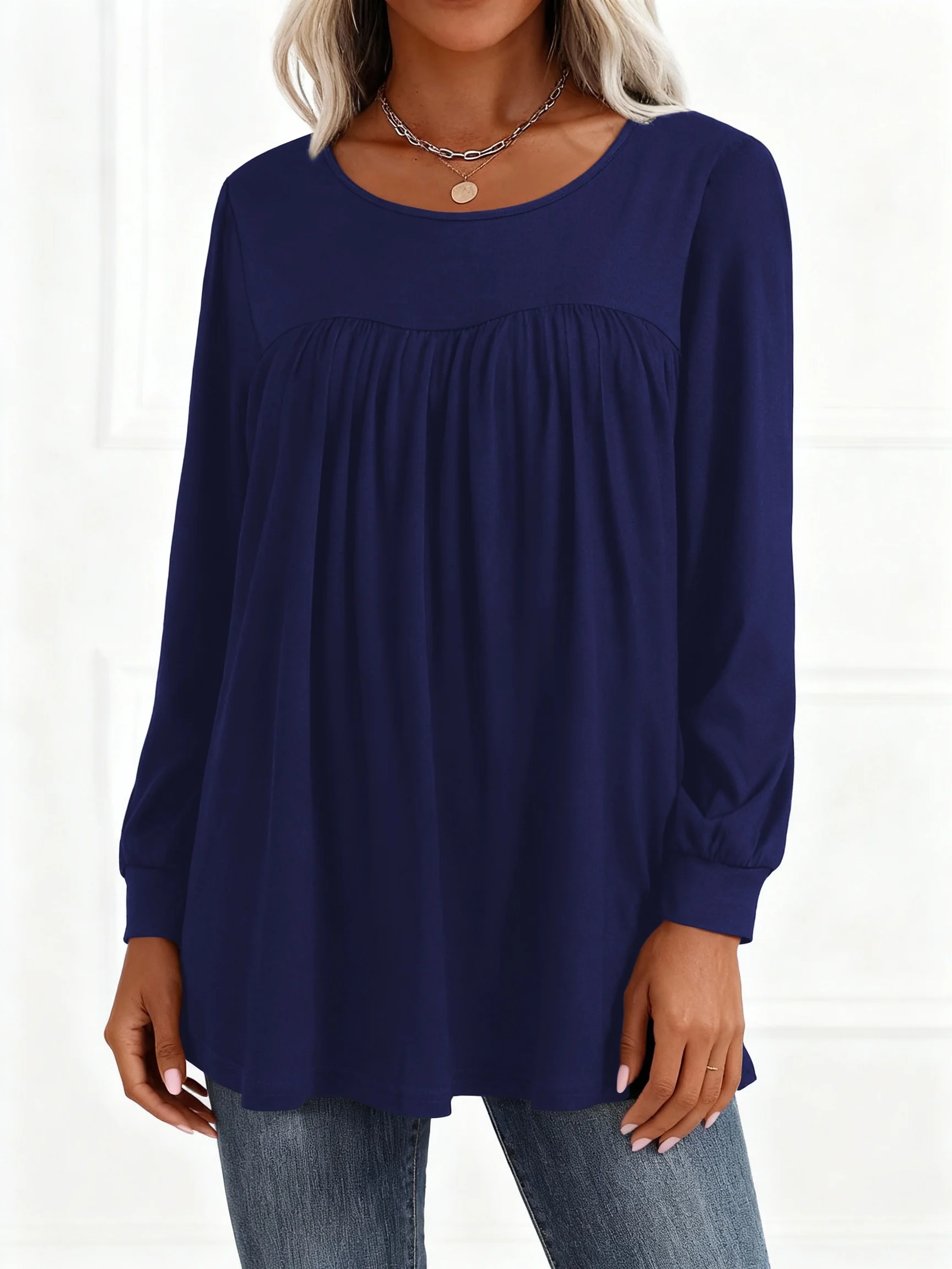 Plus Size Damen Langarm-Plissee-Oberteil für Stilvollen Komfort – Detail 6