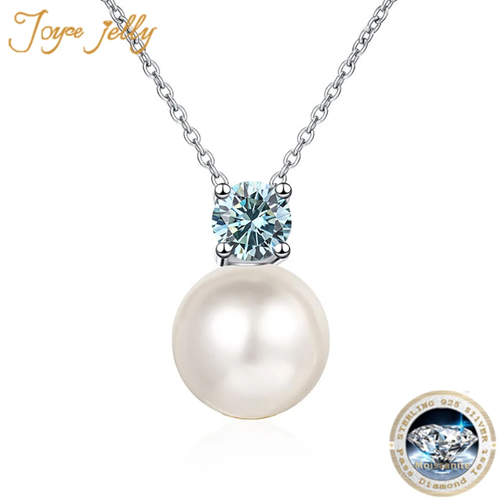 

JoyceJelly S925 Sterling Silver 0.3ct D-color Moissanite Necklace 8mm Pearl Pendant Chain Women's Moissanite Diamond Jewelry