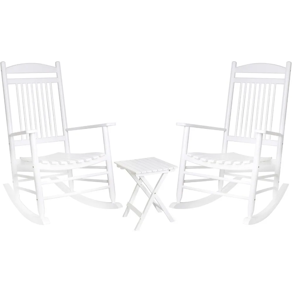 

Outdoor Rocking Chair Sets 3-Piece, Bistro Table and Chairs Set of 2,Patio Wooden Rocker Bistro Set with Foldable Table and Cur